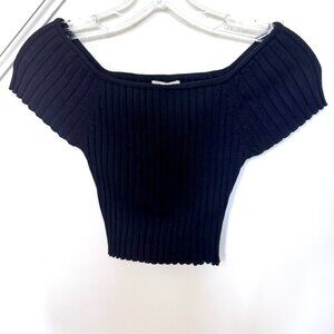 Black Ribbed Knit Crop Top